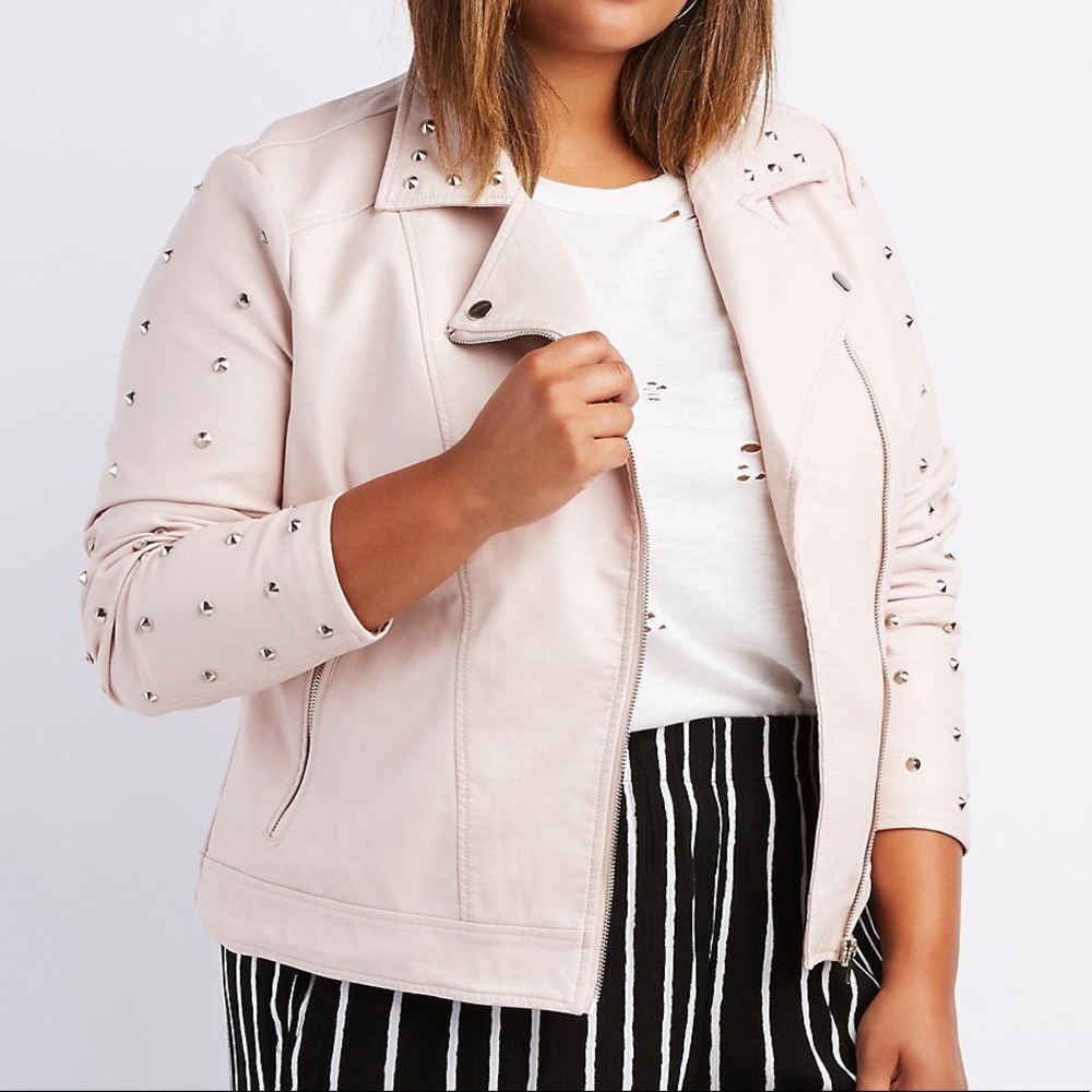 Pink Plus Size Studded Moto Jacket